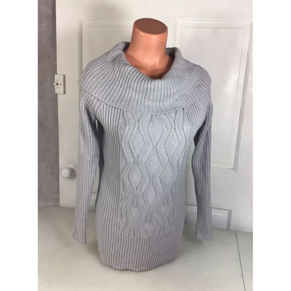 Gray Silver knit Sweater Cowl Neck Womens Small